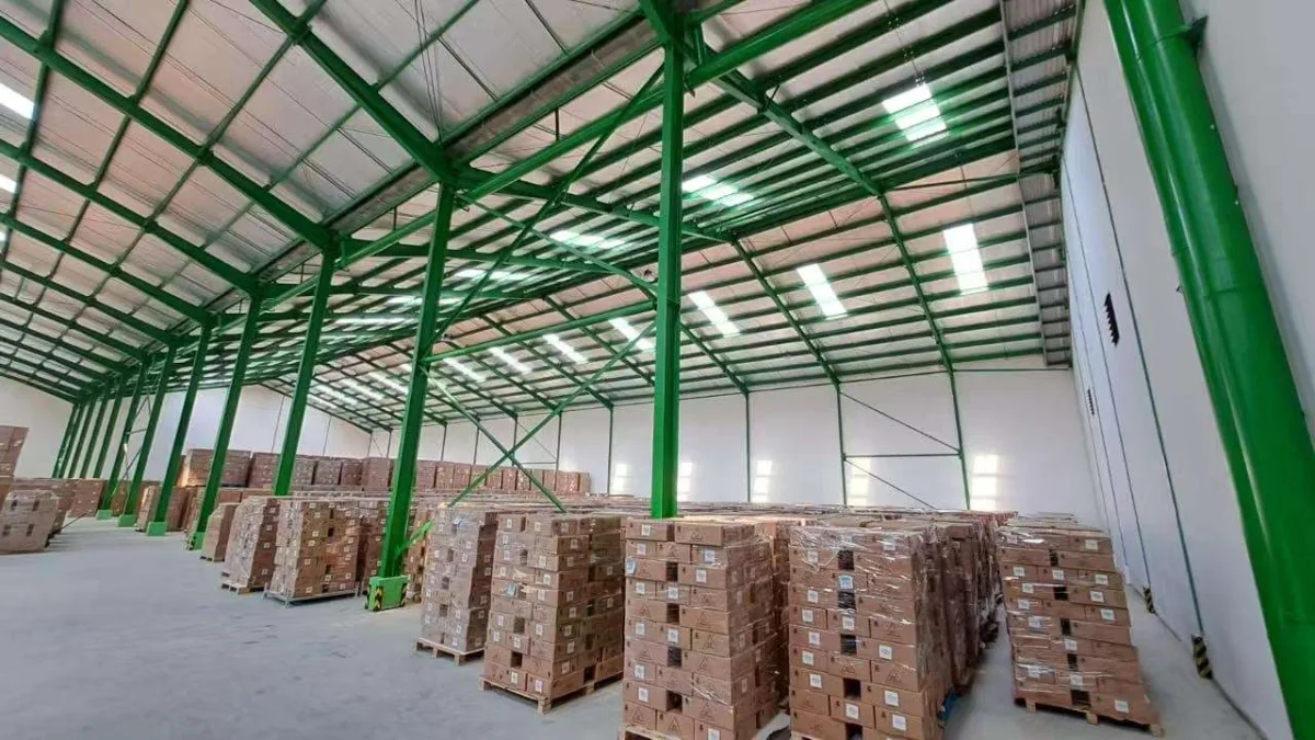 PGS warehouse with green steel structure